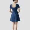 RA MẮT ĐẦM DENIM COFFEE CỔ VUÔNG HAI TÚI