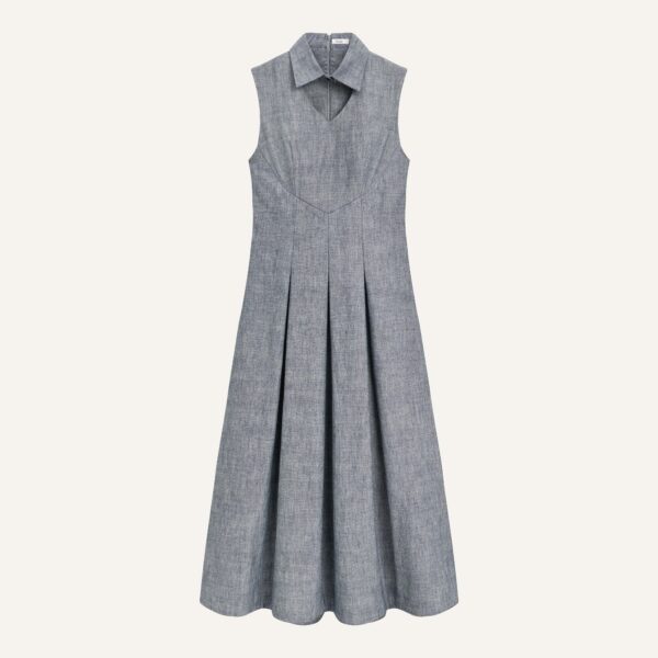 ĐẦM DENIM CHUỐI XÁM MIDI XẾP LY