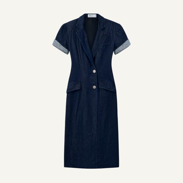 ĐẦM VEST DENIM DỨA XANH ĐEN TAY LẬT GẤU (PREMIUM)