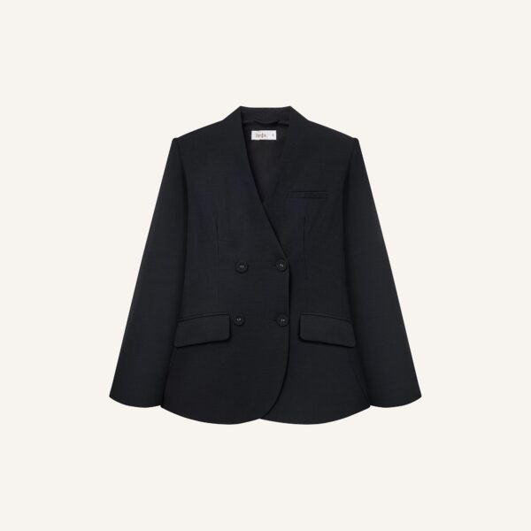 ÁO VEST NANO ĐEN KHÔNG CỔ HAI HÀNG KHUY