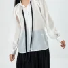 Áo Sheer Cổ Trụ Phối Ribbon