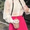 Áo Sheer Cổ Trụ Phối Ribbon Váy hồng
