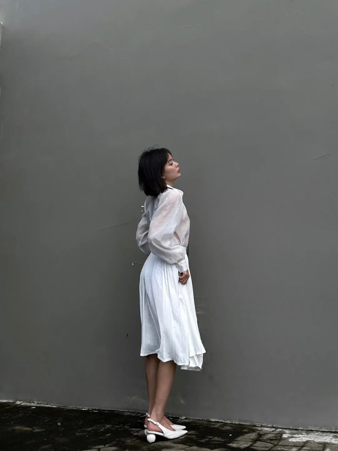 Áo Sheer Cổ Trụ Phối Ribbon