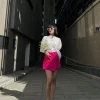 Quần Short Satin Giả Váy – Hồng Skort Satin