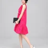 Đầm Satin Nhún Bèo – Hồng Đậm_2