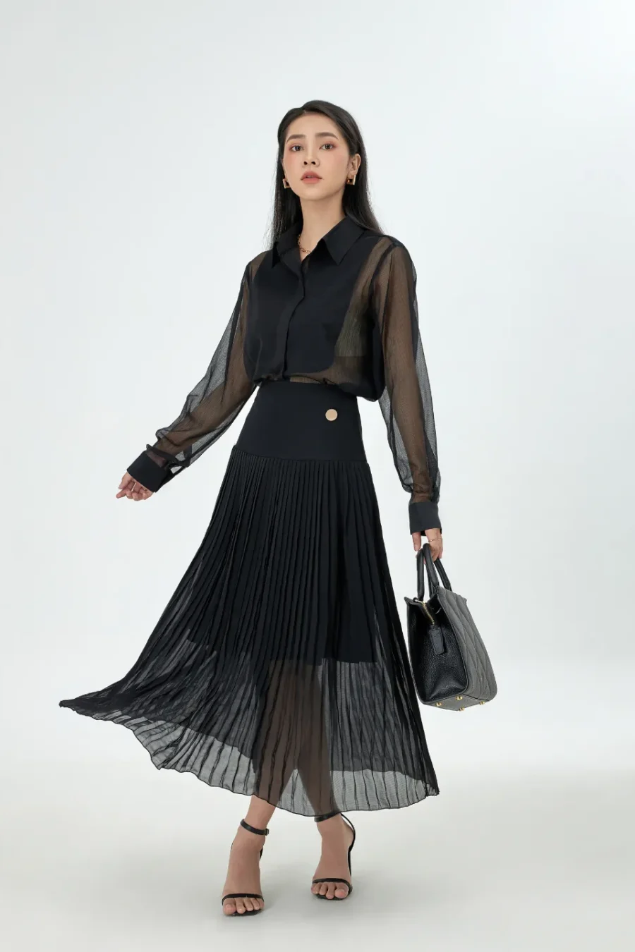Hestia - chân váy xếp ly dáng dài màu đen