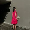 Mua Đầm Nữ Satin Nhún Bèo – Hồng_5