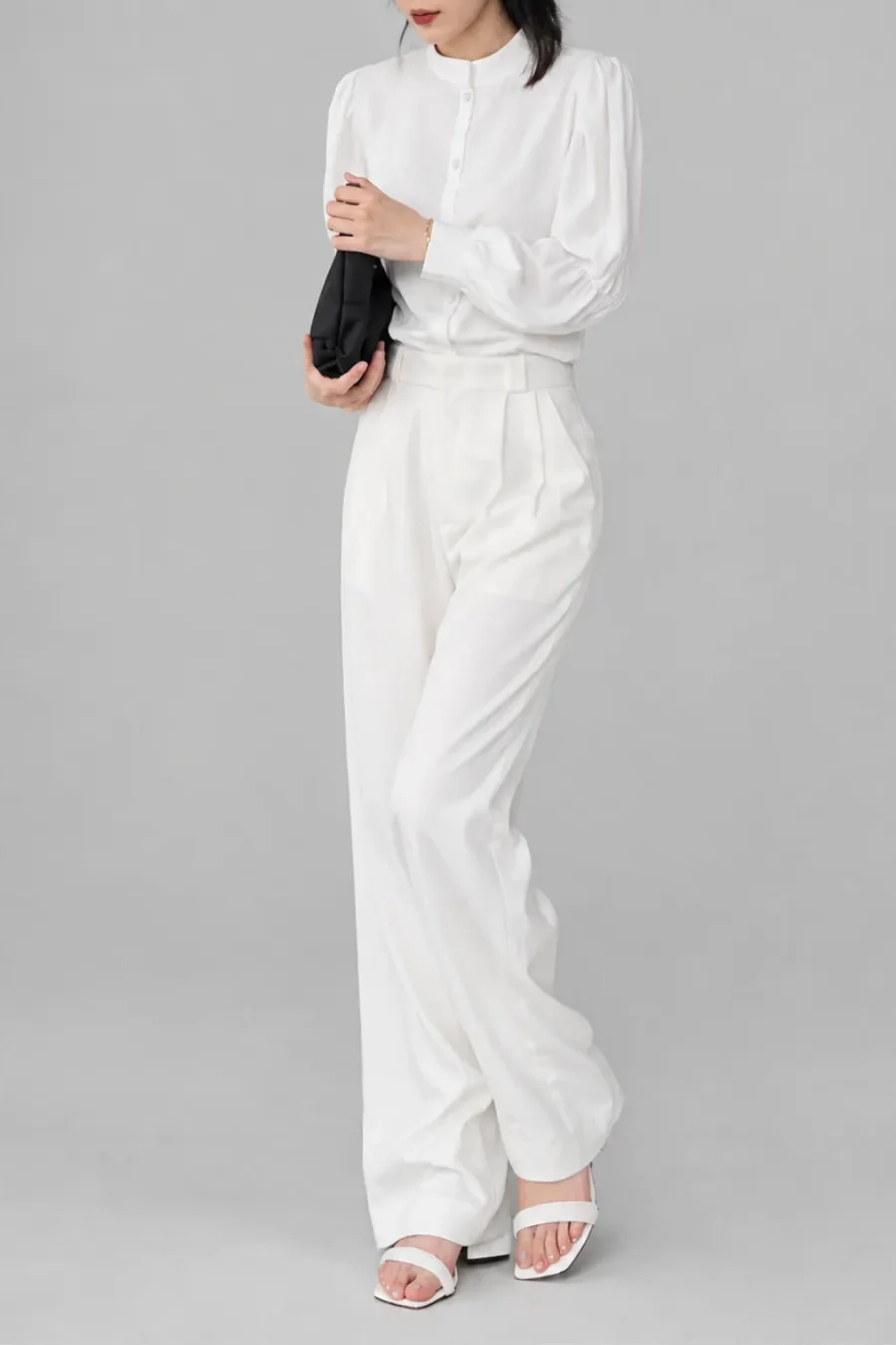 Quần tây nữ She Nano ống suông rộng, cạp cao, hiệu ứng vải Melange xước sợi – Hestia Fashion