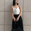 Set Áo 2 dây lụa cao cấp màu trắng nhuộm tự nhiên eco dyed và chân váy đen dạo phố_14
