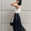 Set Áo 2 dây lụa cao cấp màu trắng nhuộm tự nhiên eco dyed và chân váy đen2_16