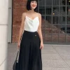 Set Áo 2 dây lụa cao cấp màu trắng nhuộm tự nhiên eco dyed và chân váy đen_15