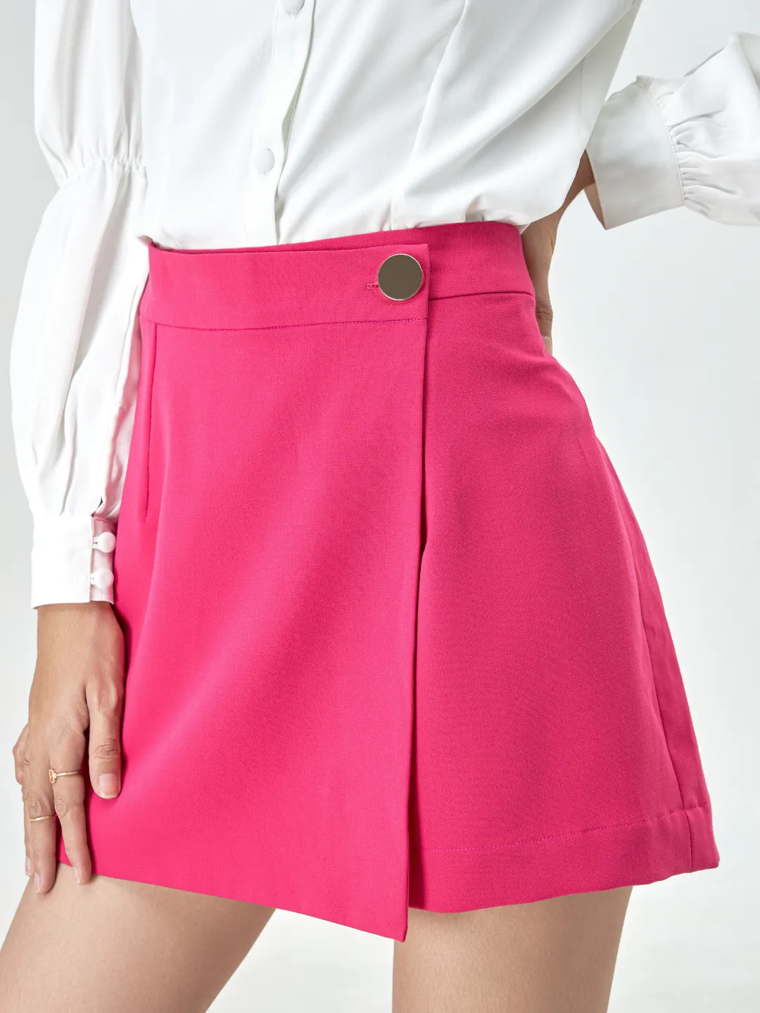 Skort Satin Tà Đắp Lệch – Hồng Đậm